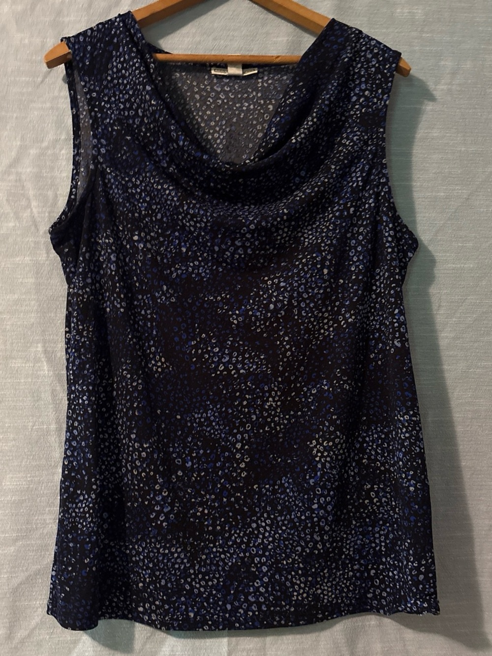Dana Buchman Blouse Sleeveless Pullover Cowl Neck Black/Blue Women’s Sz M